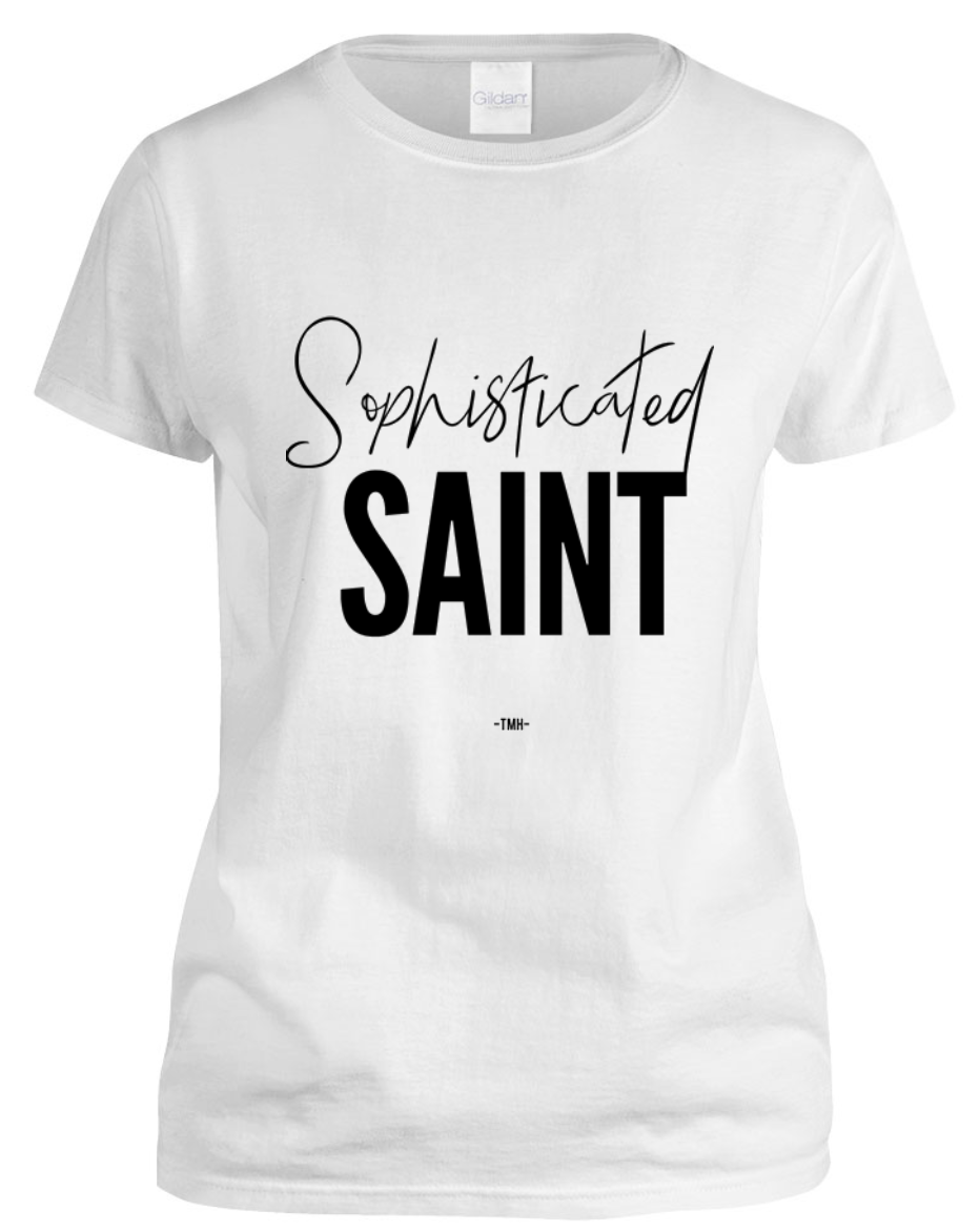 Saintgoals Womens graphic tee - heather navy - Catholic Saint Virtues